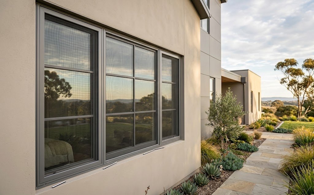 Security window screen on a ground floor sliding window
