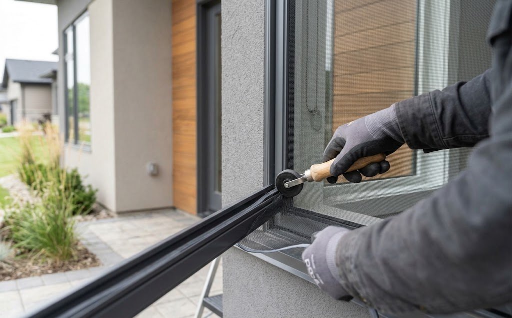 Flyscreen fitted to an awning window frame groove